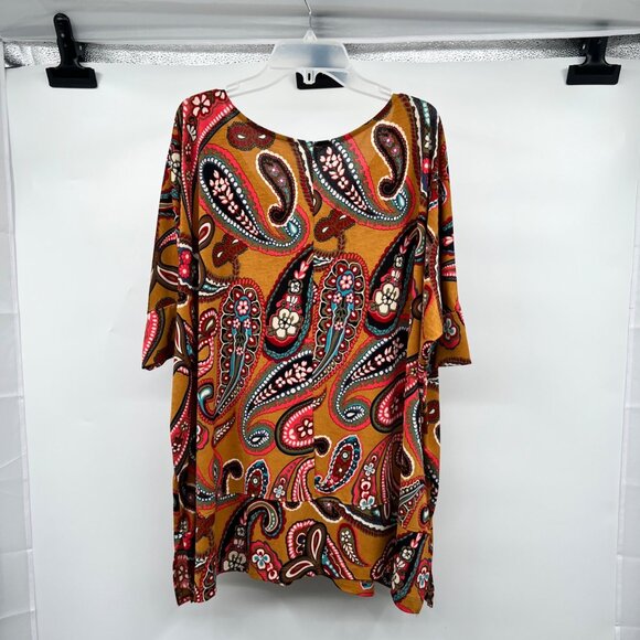 Honeyme Womens Paisley Pullover Top Short Sleeve Colorful Size Small - Picture 7 of 9